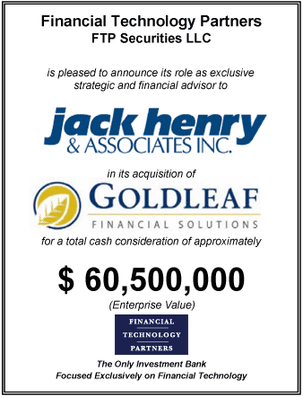 FT Partners Advises on $60,500,000 Acquisition of Goldleaf Financial Solutions