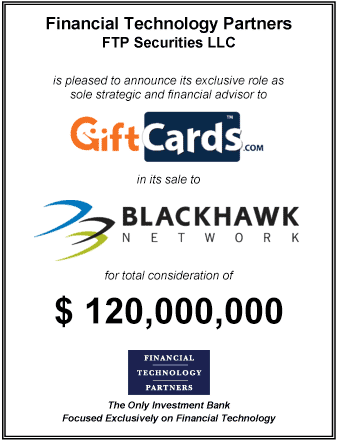 FT Partners Advises Giftcards.com on its $120,000,000 Sale to Blackhawk Network