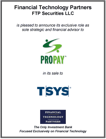 FT Partners Advises Mobile Payments Leader ProPay on its Strategic Sale to TSYS