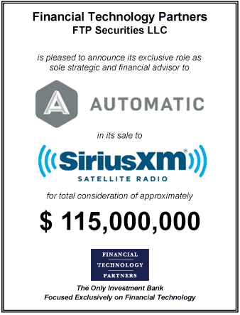 FT Partners Advises Automatic Labs on its Sale to SiriusXM