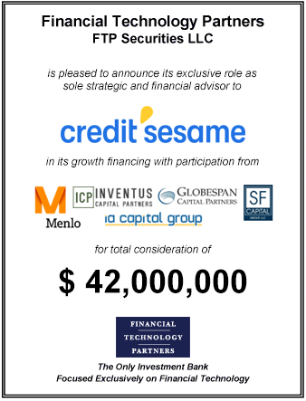 FT Partners Advises Credit Sesame on its $42,000,000 Growth Financing