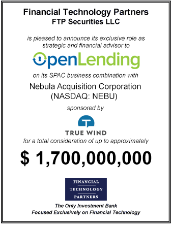 FT Partners Advises Open Lending on its $1,700,000,000 SPAC Business Combination with Nebula Acquisition Corporation
