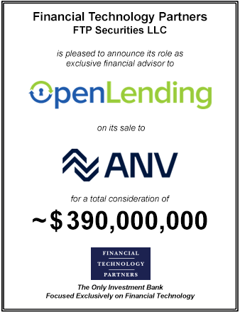FT Partners Served as Financial Advisor to Open Lending on its Sale to ANV for ~$390,000,000
