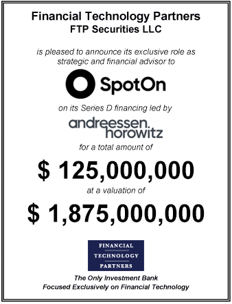 FT Partners Advises SpotOn on its $125,000,000 Series D Financing