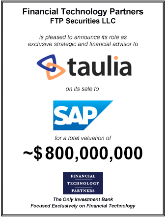FT Partners Advises Taulia on its ~$800 million Sale to SAP
